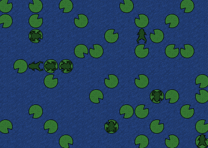 a picture of pixel art frogs in a pond